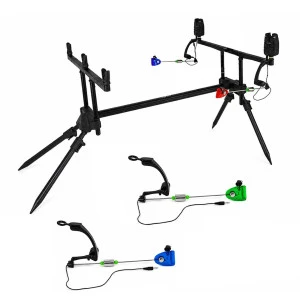 Комплект шаранска стойка със сигнализатори Fish-Xpro Luxe Rodpod-Set Complete 2-Rods